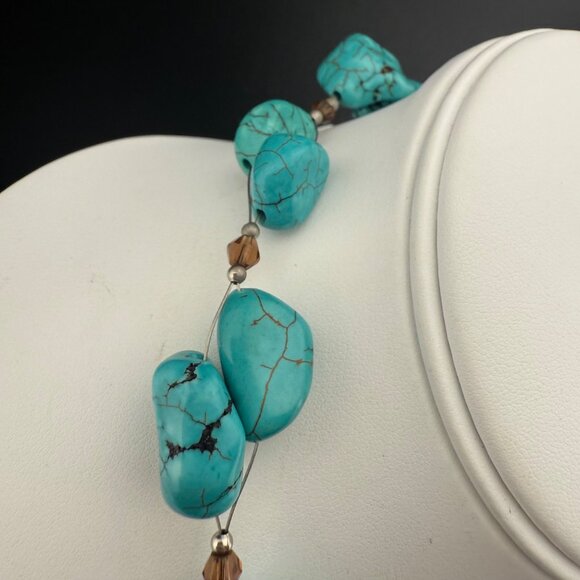 Chunky Turquoise Dyed Howlite Necklace With Sterling Silver Clasp Adjustable Cha - Picture 2 of 9